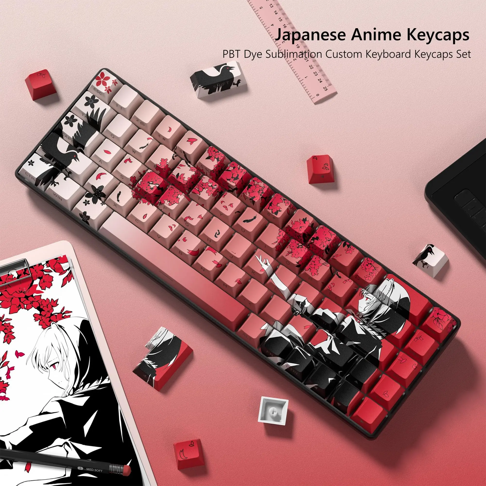 

130-клавишный колпачок Raven Sakura Shine Through Cherry Profile PBT Keycap Dye-Sub Cherry MX переключатели для геймера механическая клавиатура