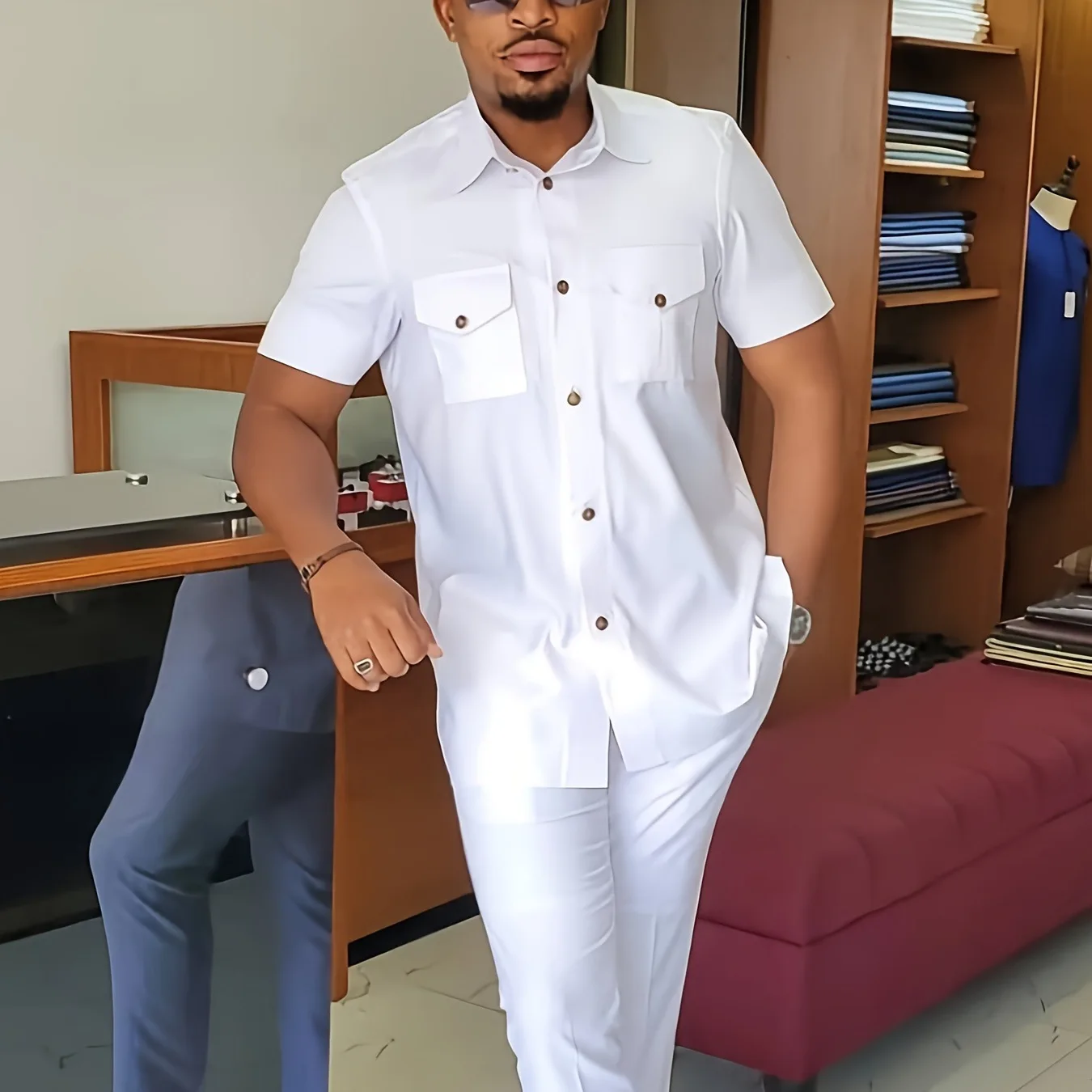 

Спортивный костюм 2025 года, мужской комплект одежды в африканском стиле, рубашки и брюки с принтом, костюм Dashiki, блузка с карманами, традиционный комплект