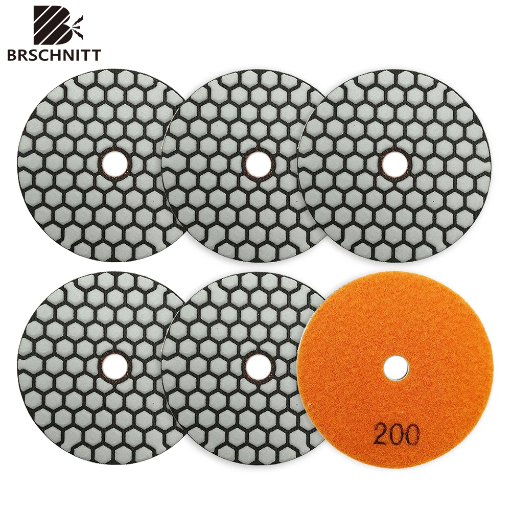 

BR Grit 200 2/6pcs Dia 100mm Polishing Disc Dry Diamond Polishing Pad Set for Marble Granite Ceramic Stone Dry Polisher Grinder