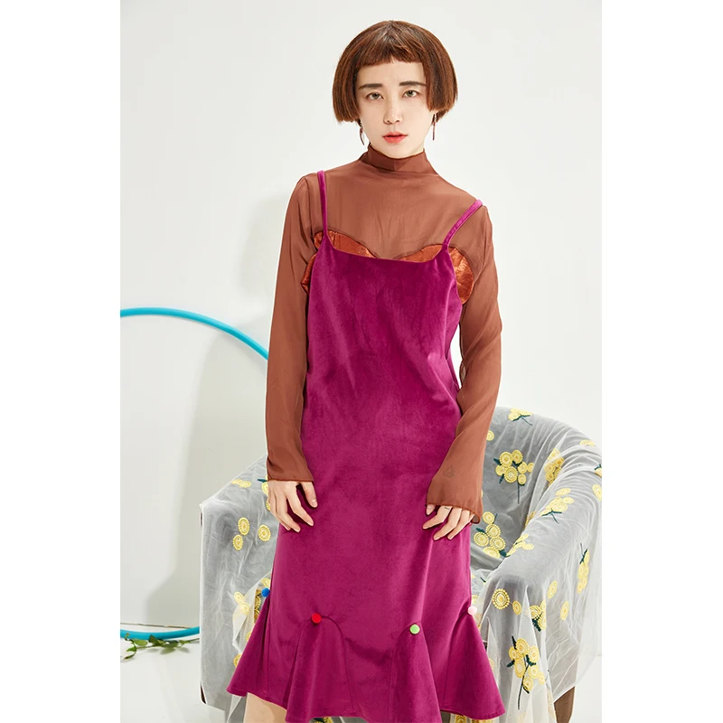 

Mr. Pasture Original Vintage Art Long Velvet ter Dr with Lace Trim Cotton Gown Loose Waist One oulder Winter Faion