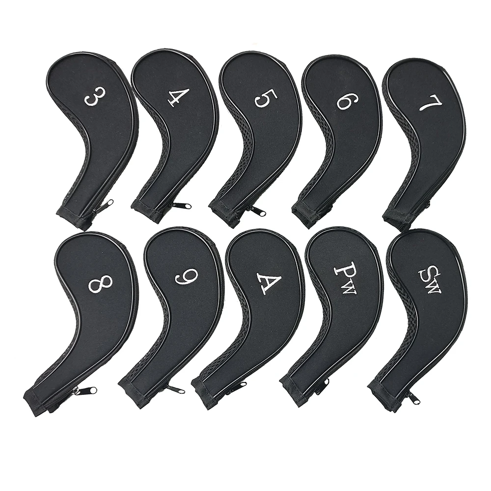 10pcs Golf Club Head Covers Set  Zipper Headcovers For Golf Clubs Iron Covers With Interchangeable Number Tag Golf Accessories