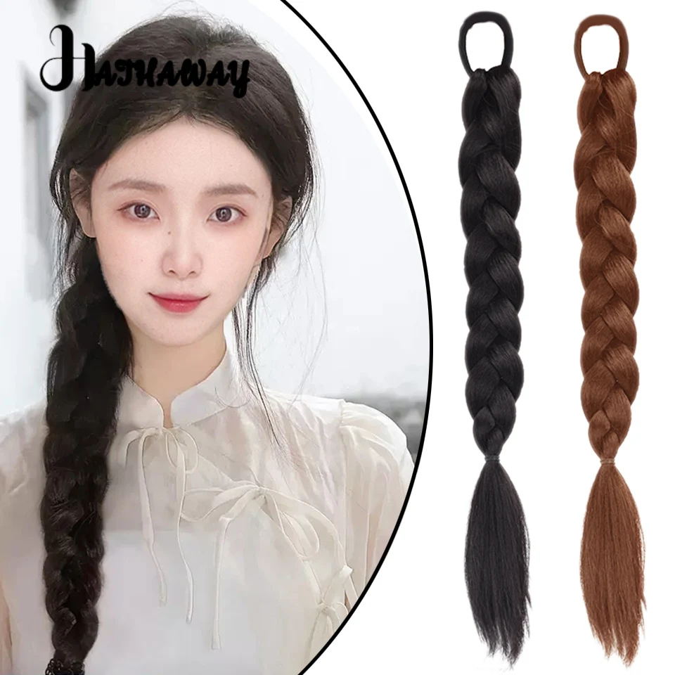 24 Inch Ponytail Synthetic Braid Female New Chinese Gentle Braiding Natural Twist Braid Double Ponytail Wig