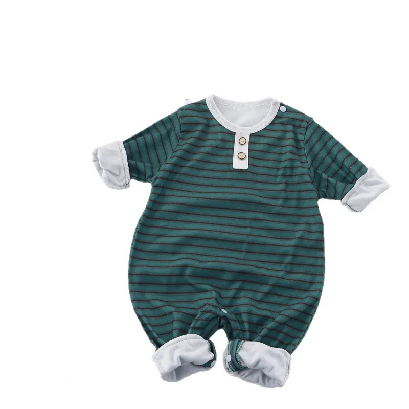 Newborn fart coat spring and autumn striped baby onesie long sleeve newborn autumn and winter round neck simple climbing clothes