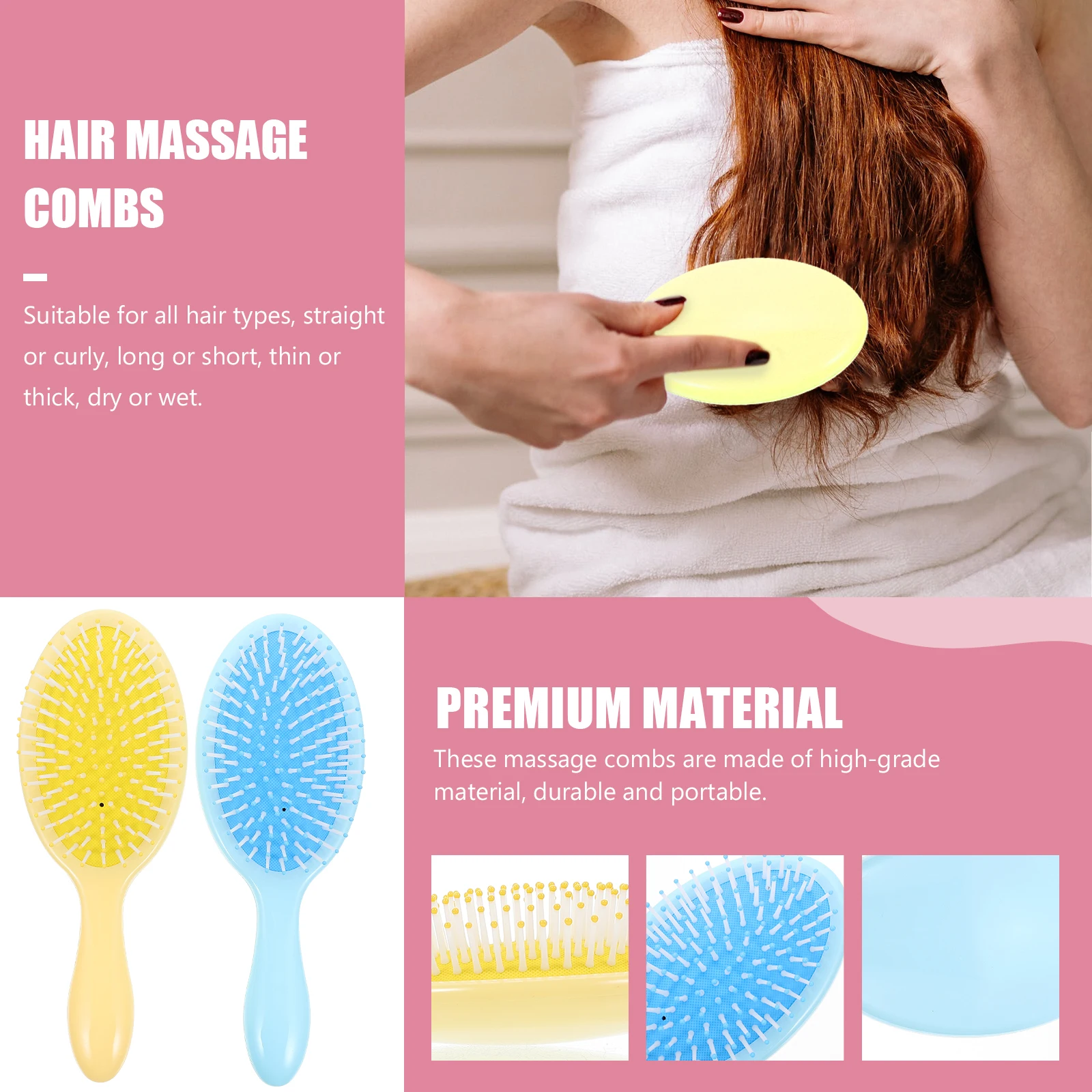 

2pcs Massage Combs Detangling Hairbrushes Travel Styling Brushes Scalp Massager Gifts Plastic Tools