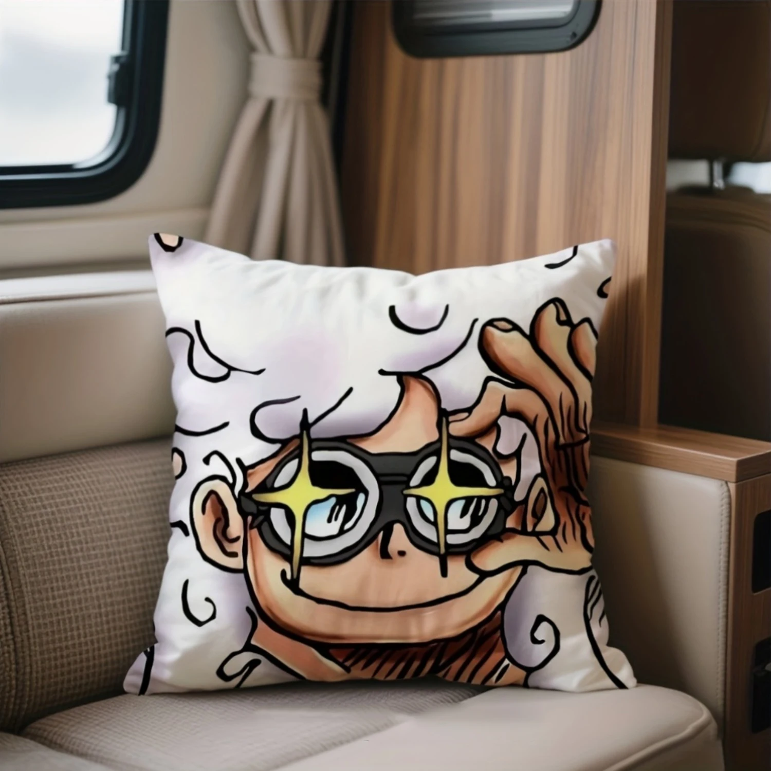 One Piece Luffy Gear 5 bedruckter Kissenbezug, dekorativer Kissenbezug für Sofa, Schlafzimmer, Wohnzimmer, Auto, Heimdekoration