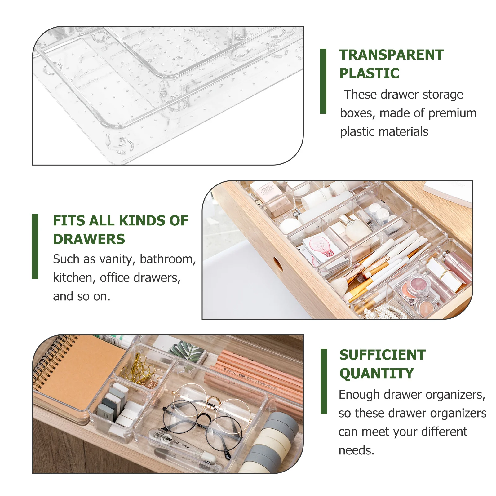 

16Pcs Clear Organizer Drawers for Cosmetics Makeup Tools Hair Accessories Jewelry Clear Organizer Drawers Drawer Organizers