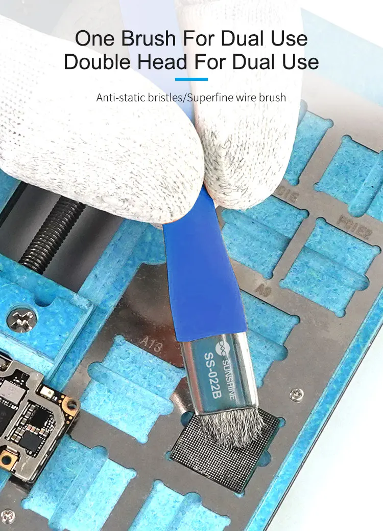 SUNSHINE SS-022B Safe Brush Anti-Static Motherboard PCB Cleaning Brush for Mobile Phone Repair Tools Kit Double Head Convenience