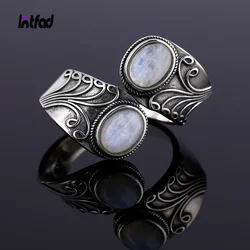 925 Sterling Silver Natural Moonstone Ring for Men Women Creative Design Fine Jewelry Party Birthday Gift Accessories