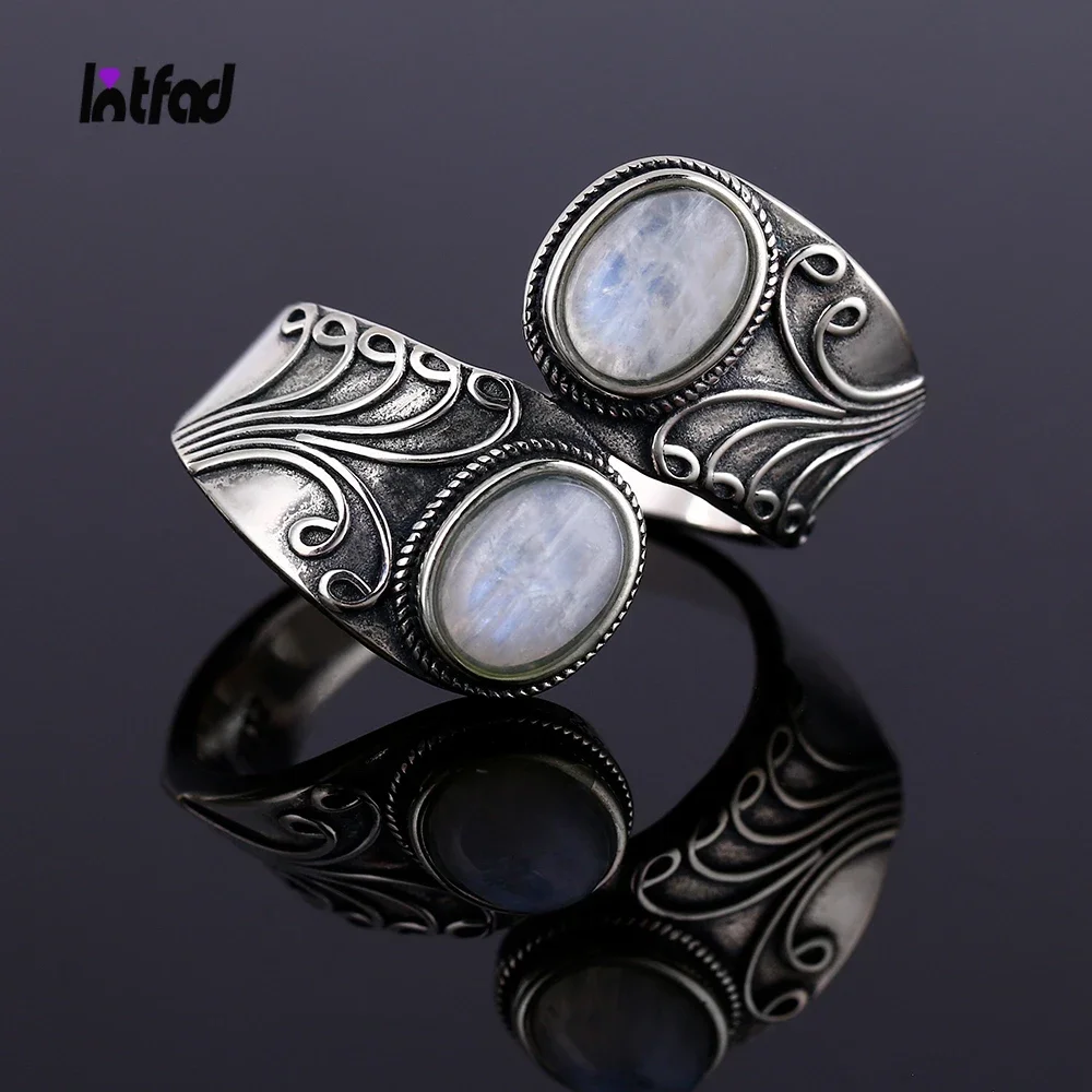 925 Sterling Silver Naturalny pierścionek z kamieniem księżycowym dla mężczyzn Kobiety Kreatywny projekt Drobna biżuteria Impreza Urodzinowa Prezent Akcesoria