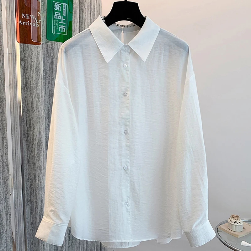 Branco casual sle lyocell longo sve faionable proteção solar irt feminino verão na moda irt versátil camadas topo