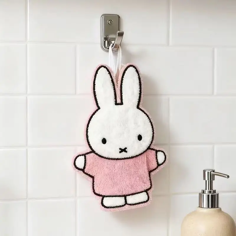 Cute Miffy Rabbit Kawaii Hand Wiping Towel Super Absorbent Hanging Kitchen Towel Coral Design Thick Cartoon Hand Towel