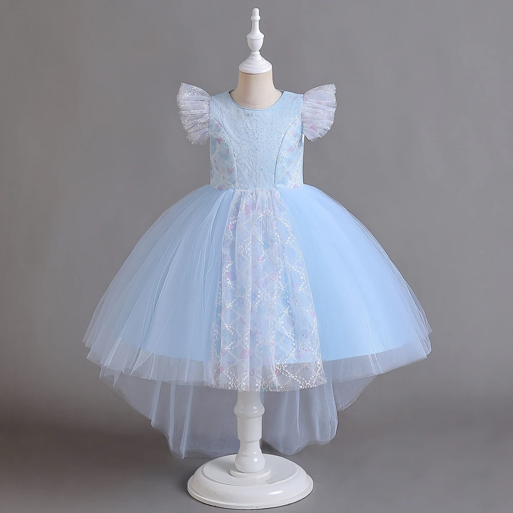 Lace Flower Girl One Piece Dress Elegant Tulle Sequines Kid's Party Dress For Christmas Evening Children's Ball Gown 4-12 Years