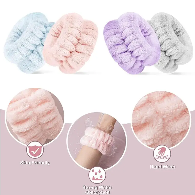 2PCS Reusable Wrist Washing Belt Soft Microfiber Towel Wristbands Washing Face Water Absorption Prevent Wetness Wrist Washband