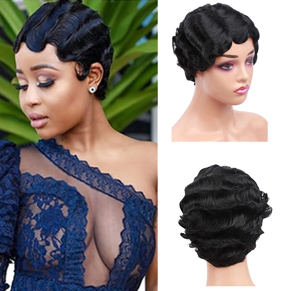 

Amir 2Inch Synthetic Short Finger Wave Wig Cheap Afro Kinky Curly Wigs for Women Black Purple Blonde Heat Resistant Hair