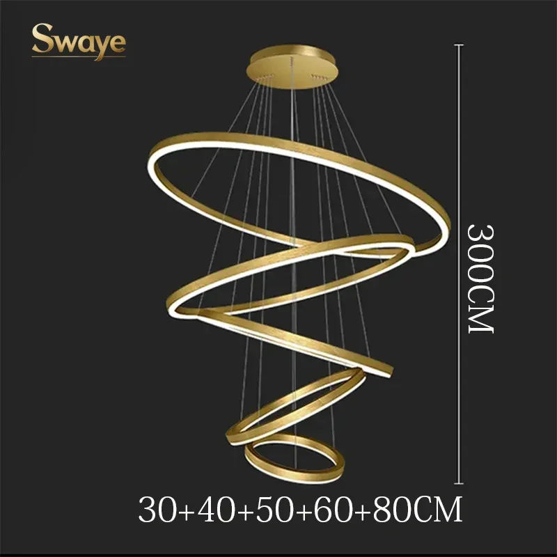 Luxury Modern Minimal LED Pendant Light Black Gold Metal Ceiling Chandeliers for Villa Lobby Home Decor Indoor Lighting Fixtures