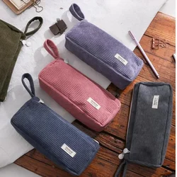 Soft Corduroy Large Capacity Pencil Bag Fountain Pen Case Multifunctional Stationery Box Zipper Pencil Pouch School Supplies