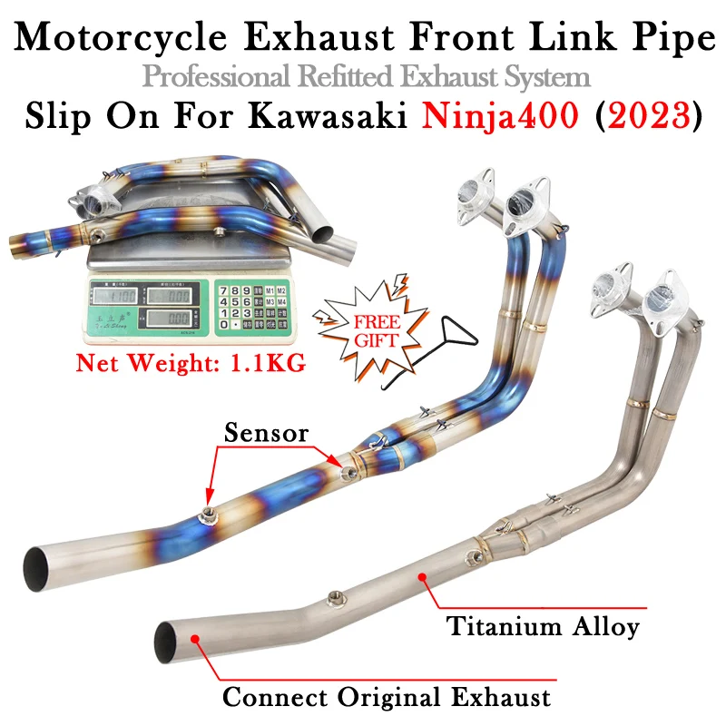 Slip On For KAWASAKI Ninja400 Ninja 400 2023 Motorcycle Exhaust Titanium Alloy Front Link Pipe Muffler System Escape Moto Modify