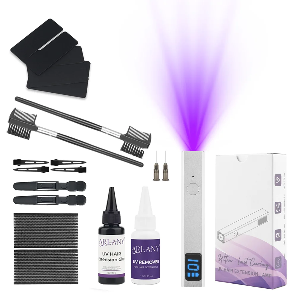 arlany-extensions-de-cheveux-a-lumiere-uv-30g-colle-uv-pour-cheveux-avec-30ml-dissolvant-de-colle-uv-avec-3-pieces-de-protection-anti-uv-extensions-invisibles