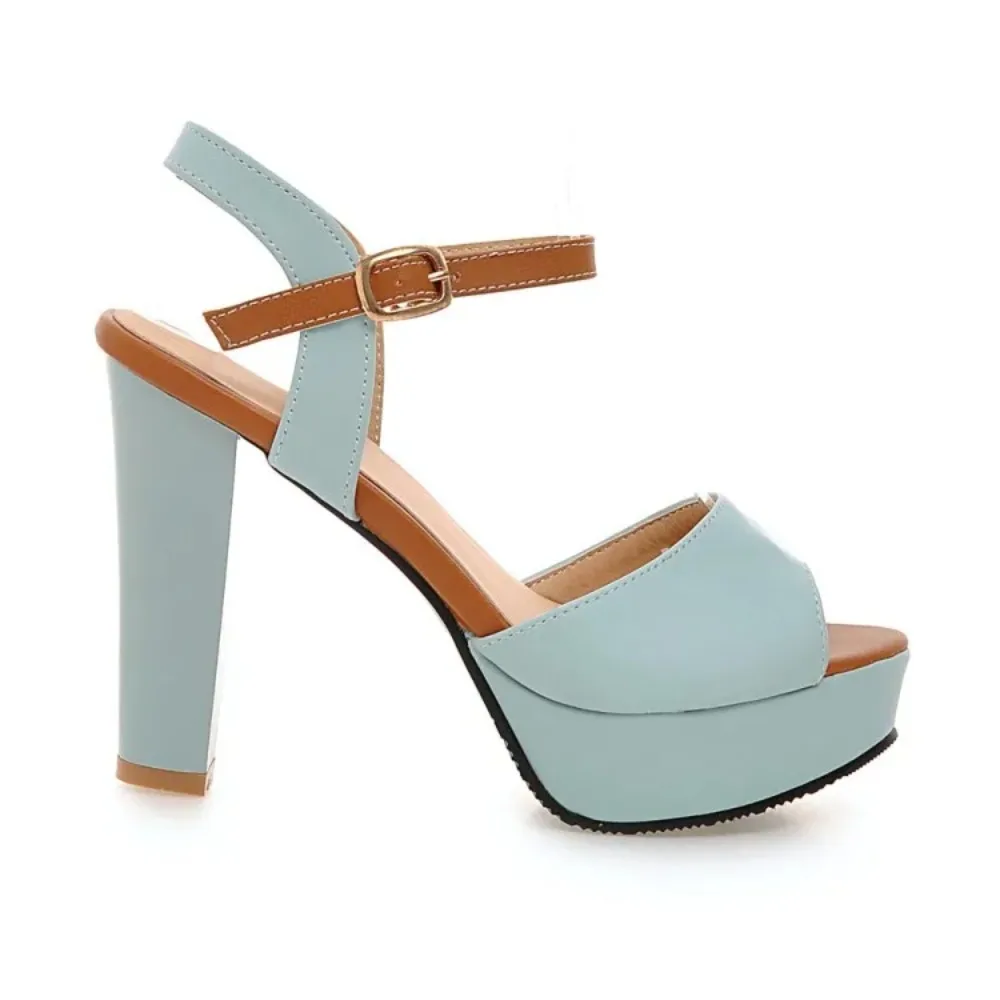Block High Heels Sandals Women New Arrival Medium Fashion Peep Toe Ankle Strap Big Size 34- 45 Party Ladies Platform Sandals M55