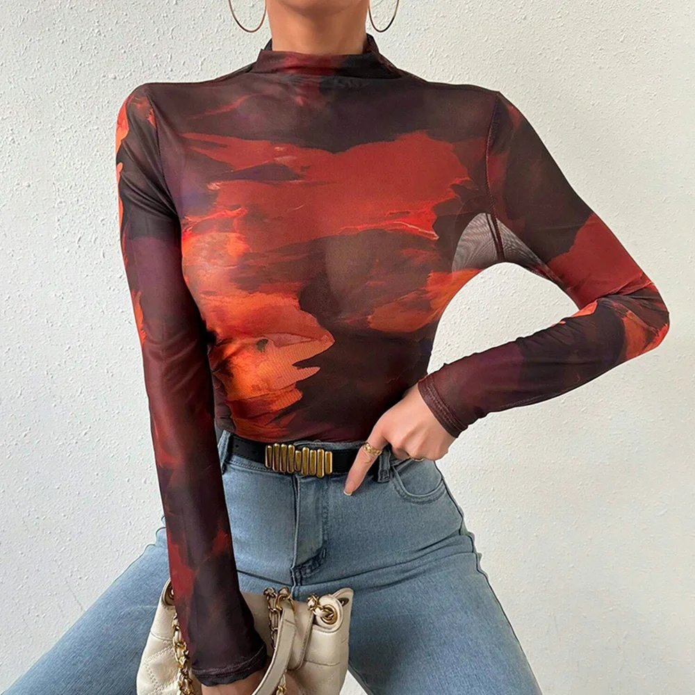 قميص Mia Muse النسائي ذو المقاس النحيف بأكمام طويلة للخريف متدرج باللون الأخضر وياقة واقفة قميص أساسي أنيق للارتداء غير الرسمي