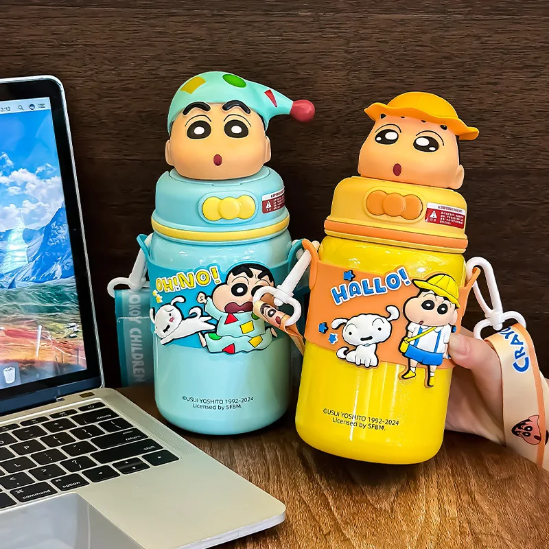 Kawaii Anime Crayon Shin-Chan Stainless Steel Thermos Cup High-Looking Cute Cartoon Straw Water Cup