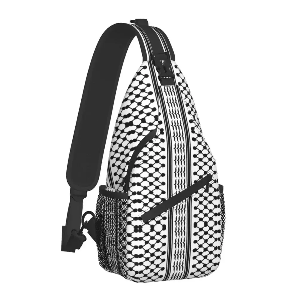 Palestinian Kufeya Sling Chest Bag Keffiyeh Embroidery Crossbody Shoulder Backpack for Men Cycling Camping Daypack