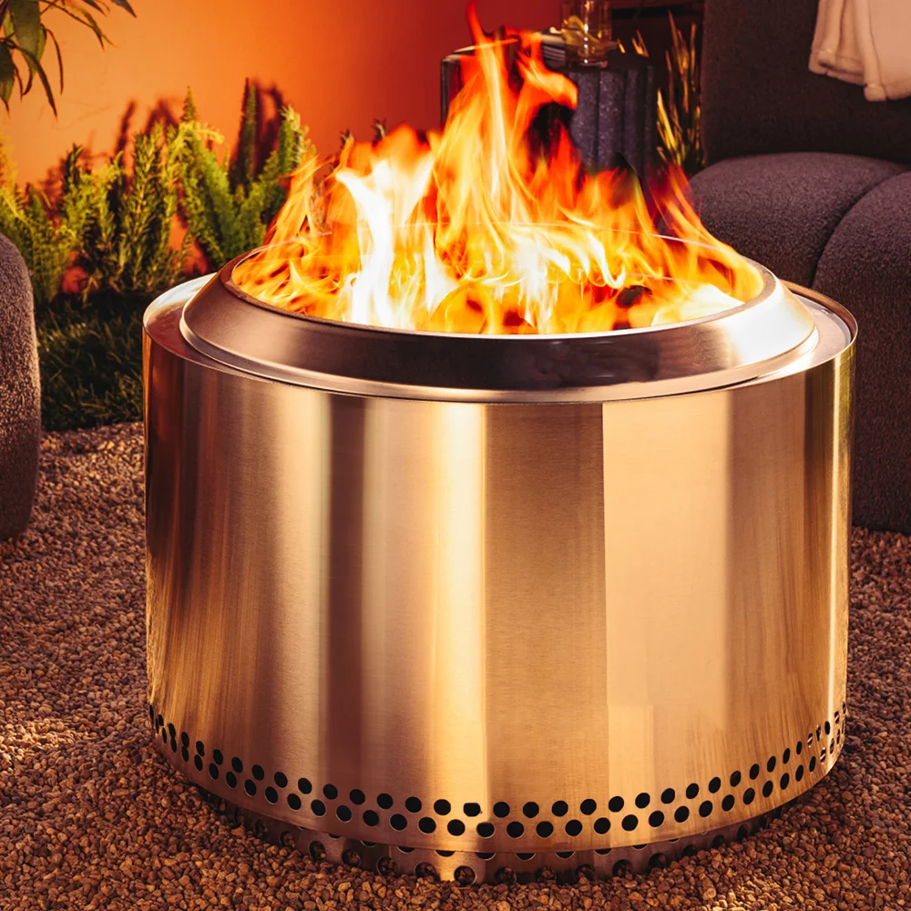 27 Inch Smokeless Fire Pit With Removable Ash Pan - Wood Burning Portable Stainless Steel Outdoor Fireplace, Stainless Steel