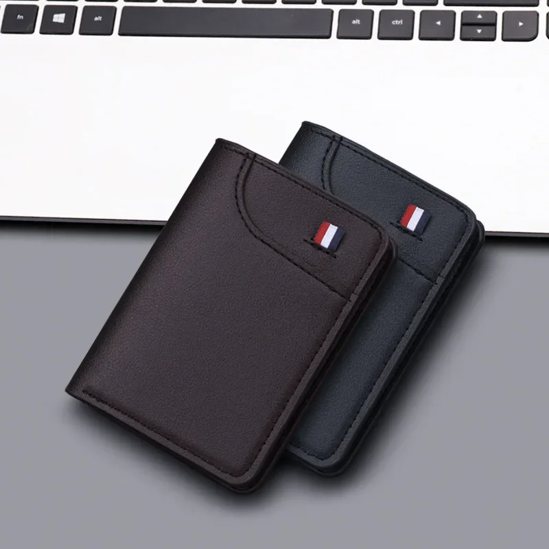 Billetera de cuero PU con múltiples ranuras para hombre, funda ultrafina para tarjeta de identificación, Mini BOLSA DE DINERO compacta portátil con Clip para efectivo