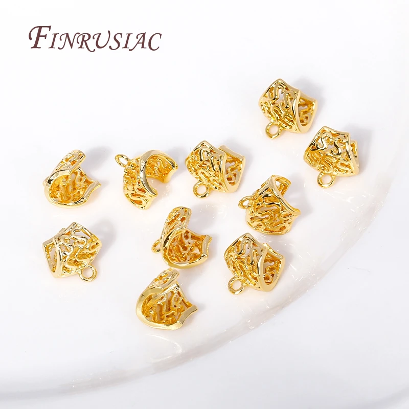 18K Gold Plated Brass Metal Hollow Pattern Opening Spacer Beads Charms Pendant Bail Connector For DIY Jewelry Making Findings