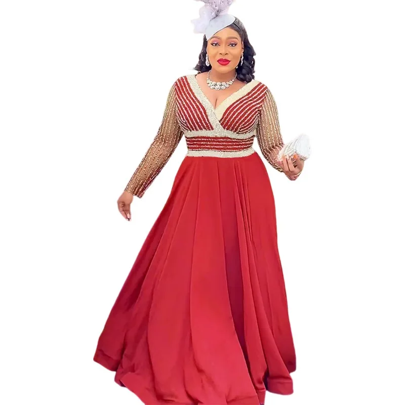 Sequin Elegant African Dresses for Women 2026 New Africa Clothing Plus Size Wedding Party Long Dress Dashiki Ankara Outfits Robe