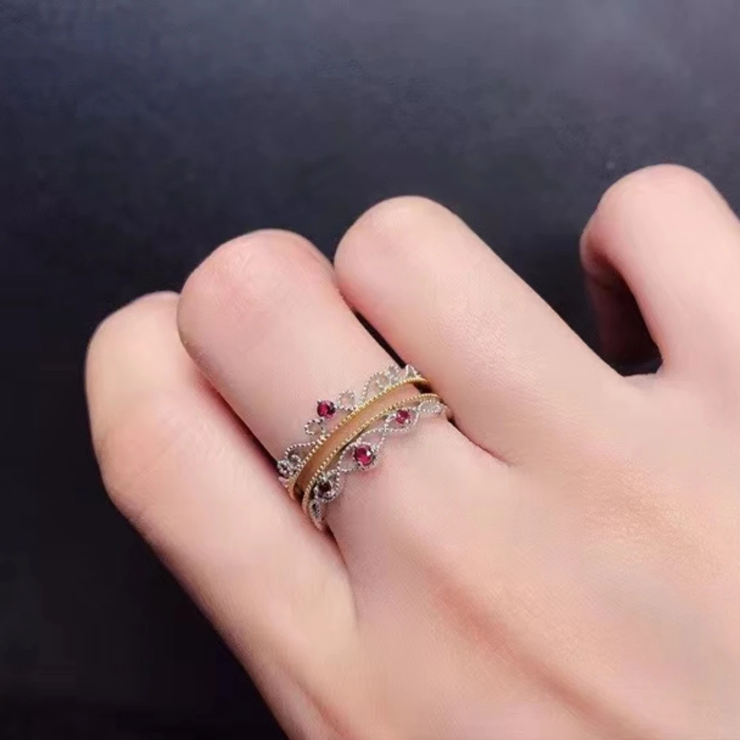 Anillo de mujer de Triple desgaste con rubí Natural de Myanmar recién quemado, plata pura S925, exquisitas gemas incrustadas de alta claridad