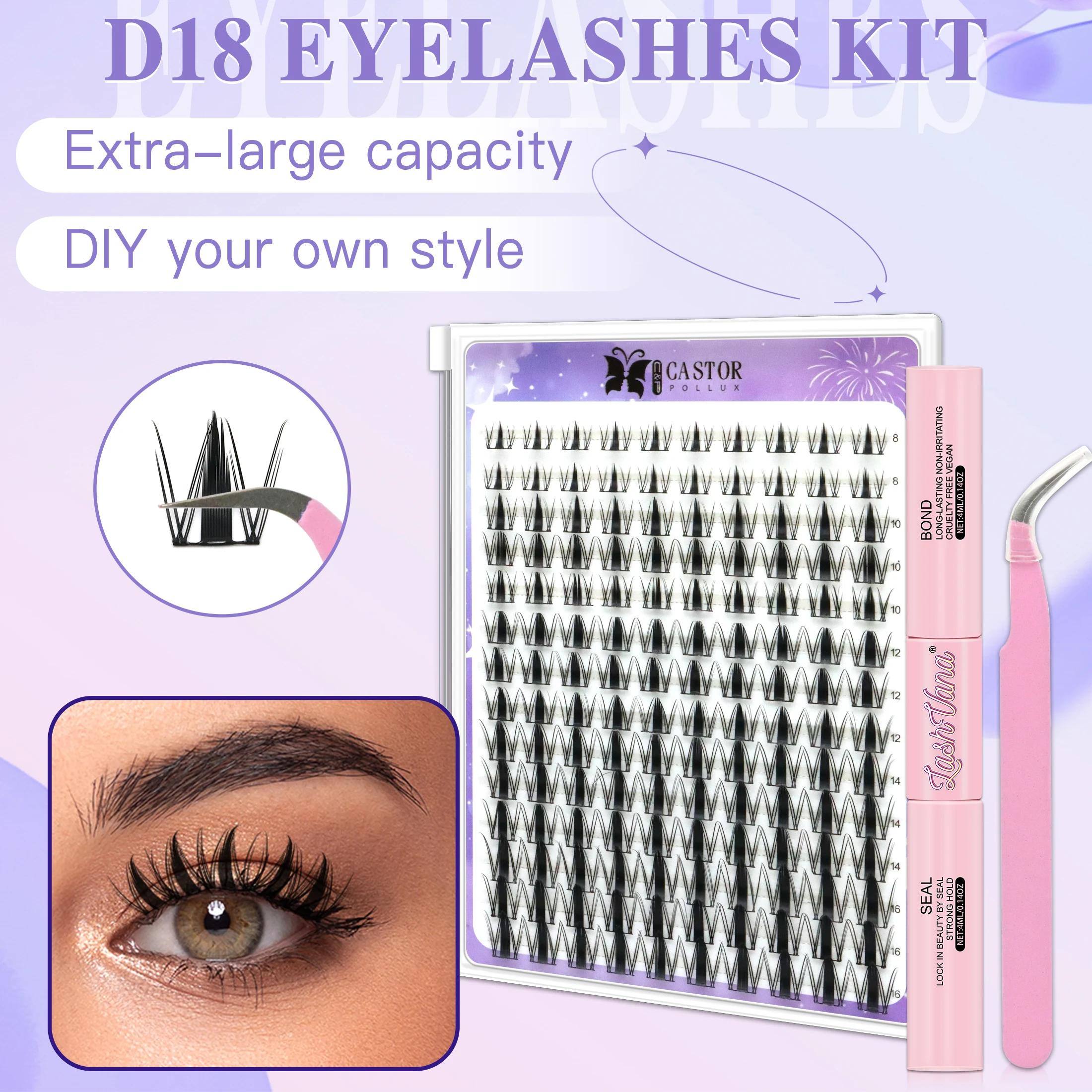 D18 model false eyelash set, 8-16mm, a total of 140 clusters, length can be matched according to eye shape, natural style,