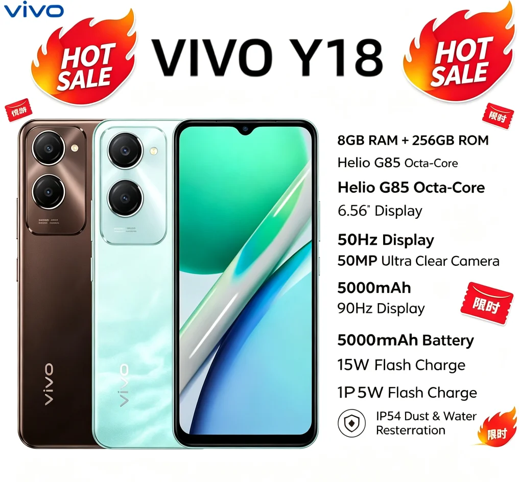 Trending 2026 VIVO Y18 Brand New Smartphone 8+256GB Big Memory 90Hz Fluid Smooth Display 5000mAh Large‑Capacity Battery