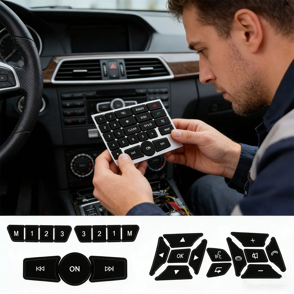 

For Mercedes-Benz Button Repair Decals Black for C/CLS/GLK/SLK Class W172/W204/W207/W212/W218/C218