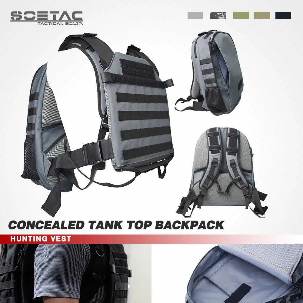 SOETAC Outdoor Tactical Ballistic Backpack Vest Concealed Armor Rapid Response Pack Bulletproof Hunting Vest with Molle Webbing