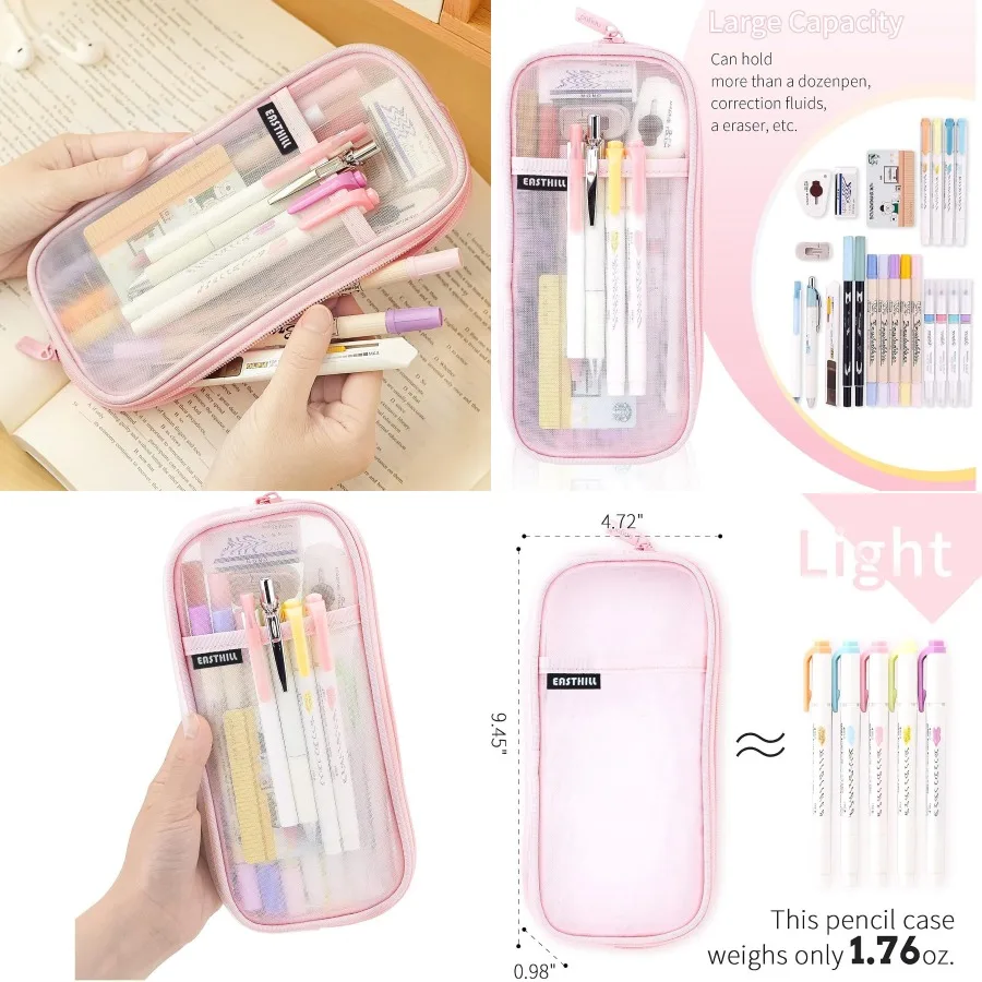 

Прозрачный сетчатый пенал для ручек с застежкой-молнией для школы и путешествий: универсальный прозрачный цветной чехол для макияжа, коробка-органайзер f