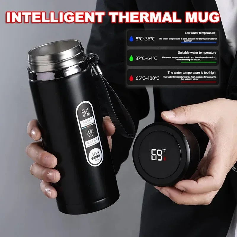 500ML-1Liter ترمس من الفولاذ المقاوم للصدأ زجاجة مع LED عرض درجة الحرارة Sus304 زجاجة ماء الشاي ترموس تفريغ أكواب محمولة