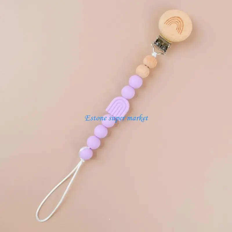 090B Nette Silikon Perle Schnuller Clips Holz Halter Neugeborenen Schnuller Ketten für Baby Beißring Zahnen Kette Dusche
