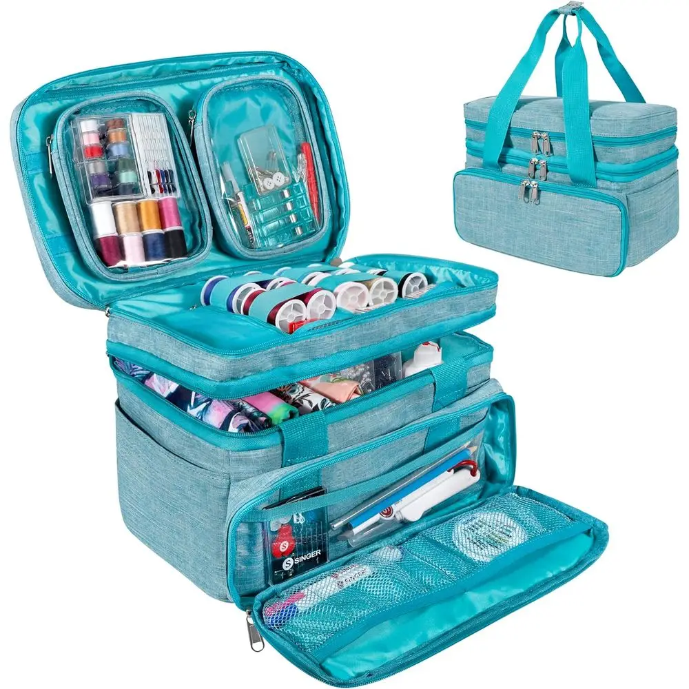 

Sewing Accessories Organizer (Bag Only) – Double Layer Portable Sewing Storage Bag | 2 Detachable Pouches and 18 Compartments, L