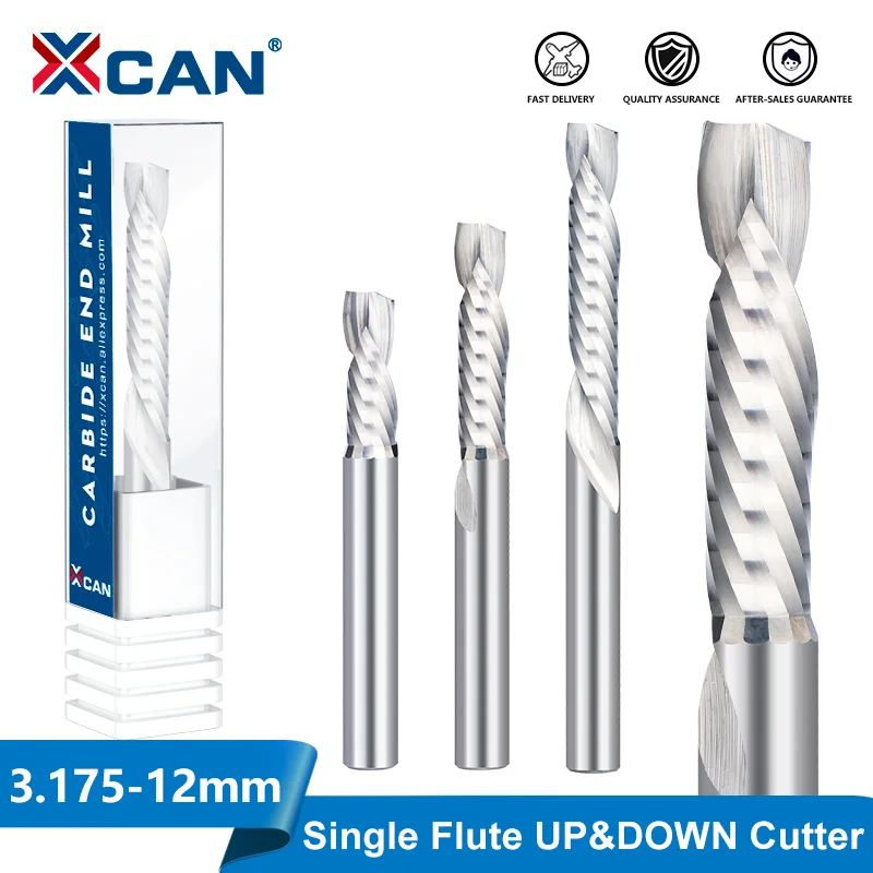 XCAN UP & DOWN Cut One Flutes Spiral Carbide Mill Tool Cutters for Compression Wood End Mill Cutter Milling Bits