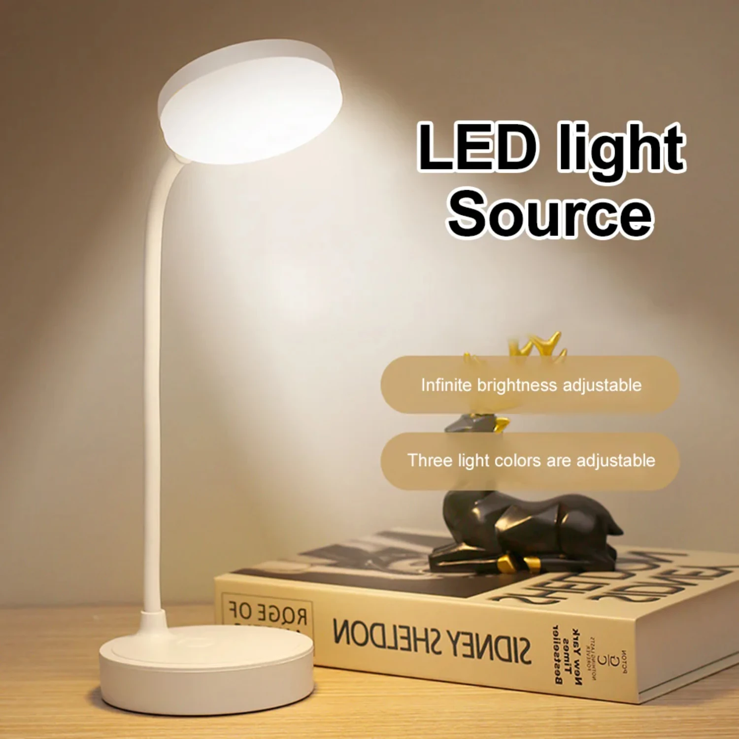 LED Desk Lamp USB Rechargeable Eye Protection Desk Lamp Three Lighting Modes Student Study Reading Book Lights Night Light