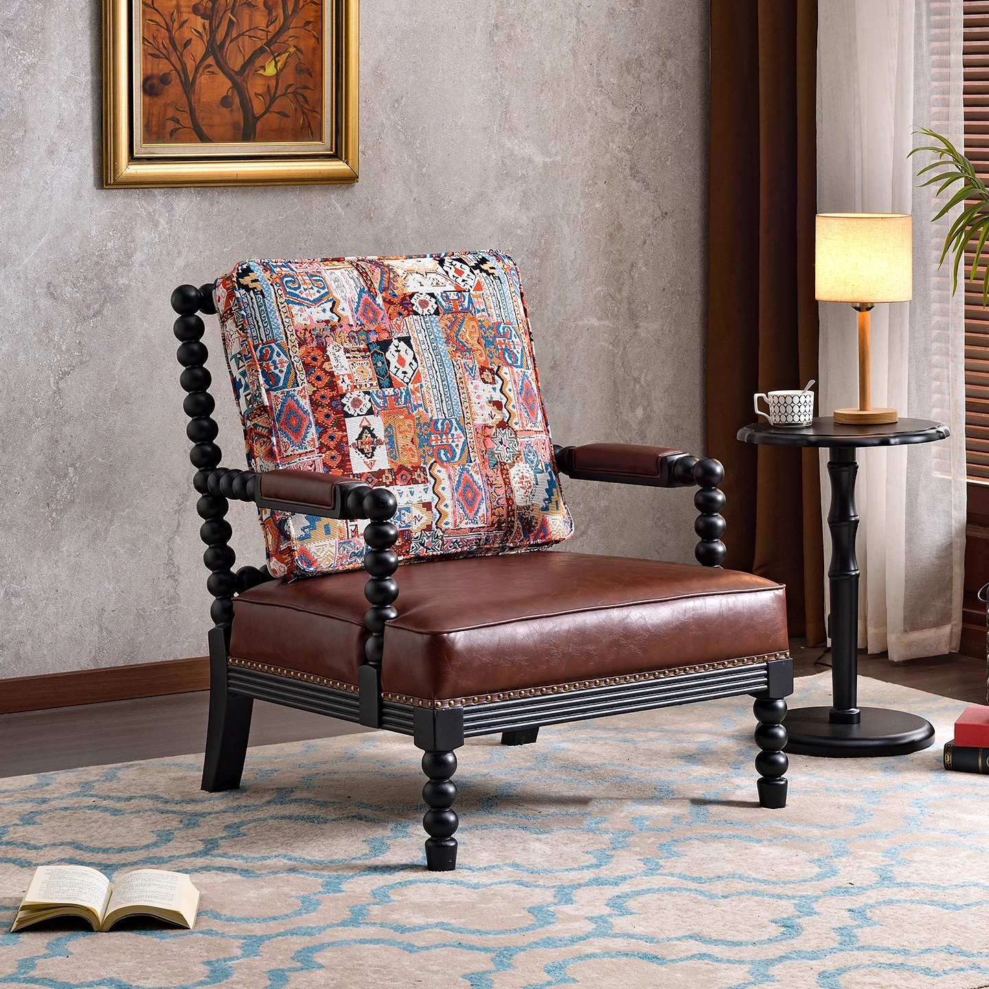 

Mid century Luxury Modern Wooden Arm Chair Sofa Side Leisure for Living Room Bedroom Lazy Hotel Single Leather Accent Design