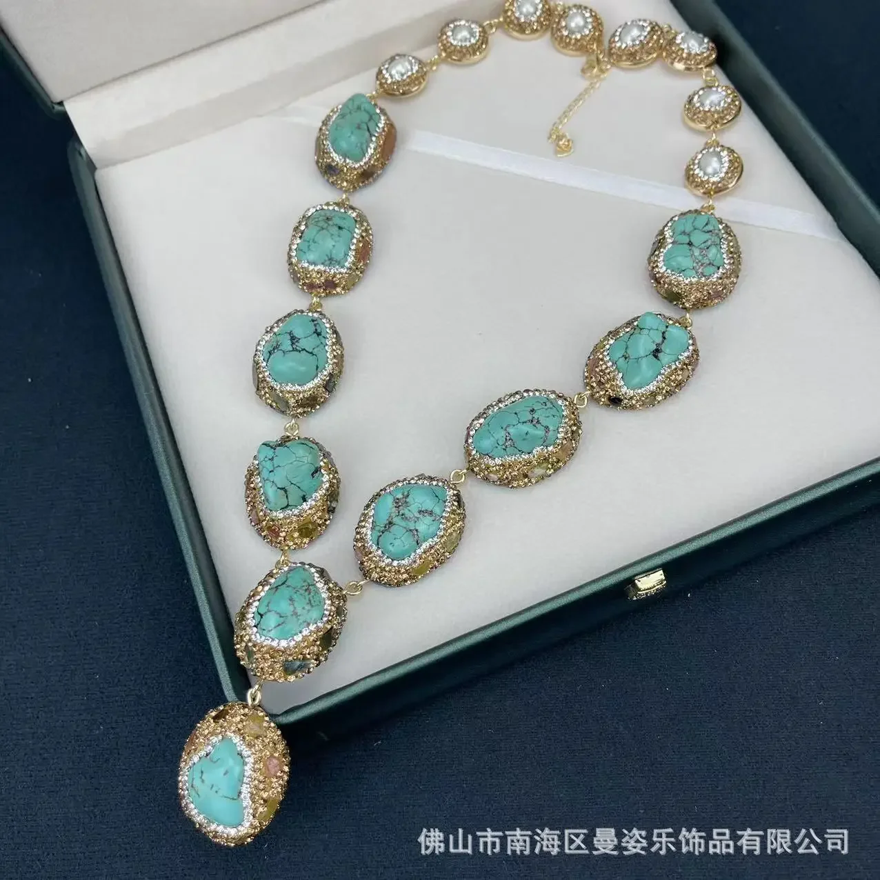 New turquoise inlaid tourmaline color treasure four-piece set, retro new Chinese design jewelry factory direct wholesale