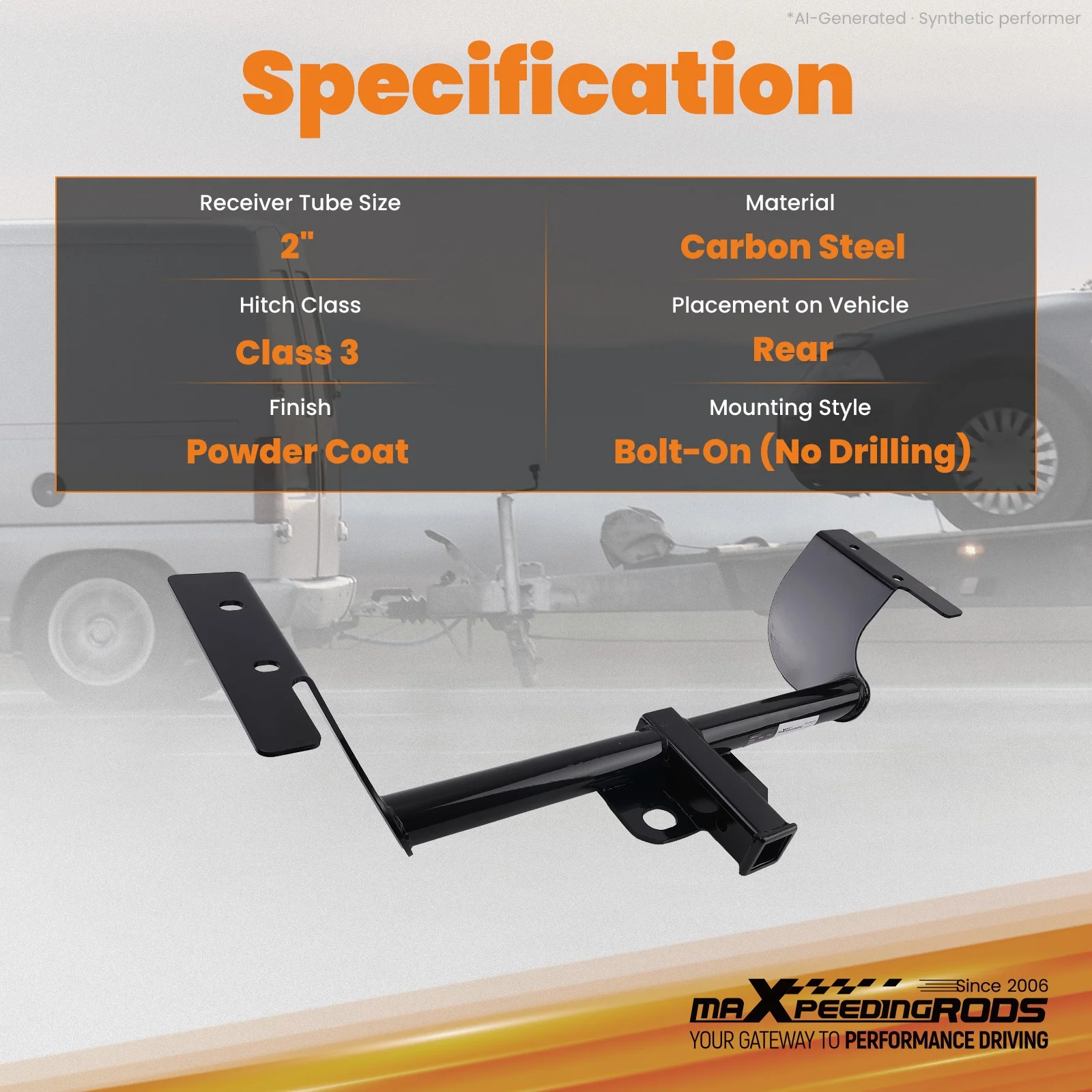 Rear 2in Trailer Hitch for Dodge Challenger 11-2023 Class 3 525lbs Carbon Steel