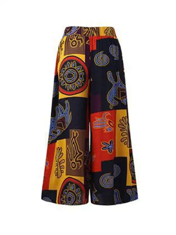 Loose Floral Print Casual Pants High Waist Straight Leg Long Trousers Women's Comfortable Polyester Fiber Commute Sle