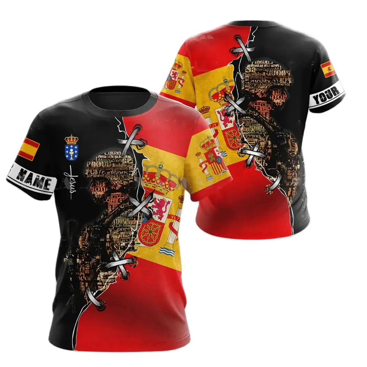 Camiseta con estampado 3D de emblema nacional de España para hombre, cuello redondo, manga corta, ropa fresca de moda, camisa suelta de gran tamaño