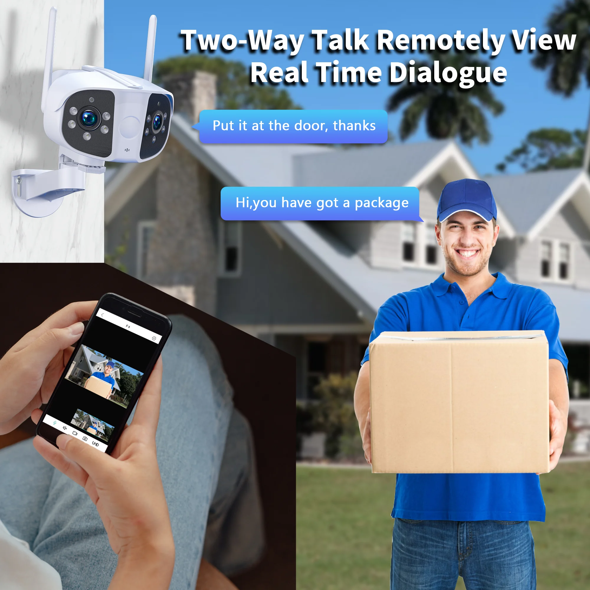 Gadinan WIFI Dual Lens 180° Super Wide-Angle 4K 8MP Color Night Vision Outdoor Two Way Audio Security Surveillance CCTV IP Camer