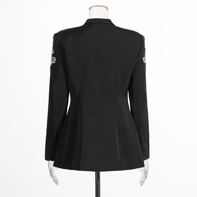 HKSH 가을 새로운 여성 블레이저 v 넥 포켓 헤비 크래프트 스터드 다채로운 다이아몬드 슬림 맞는 럭셔리 우아한 조수 세련된 코트 HK11094