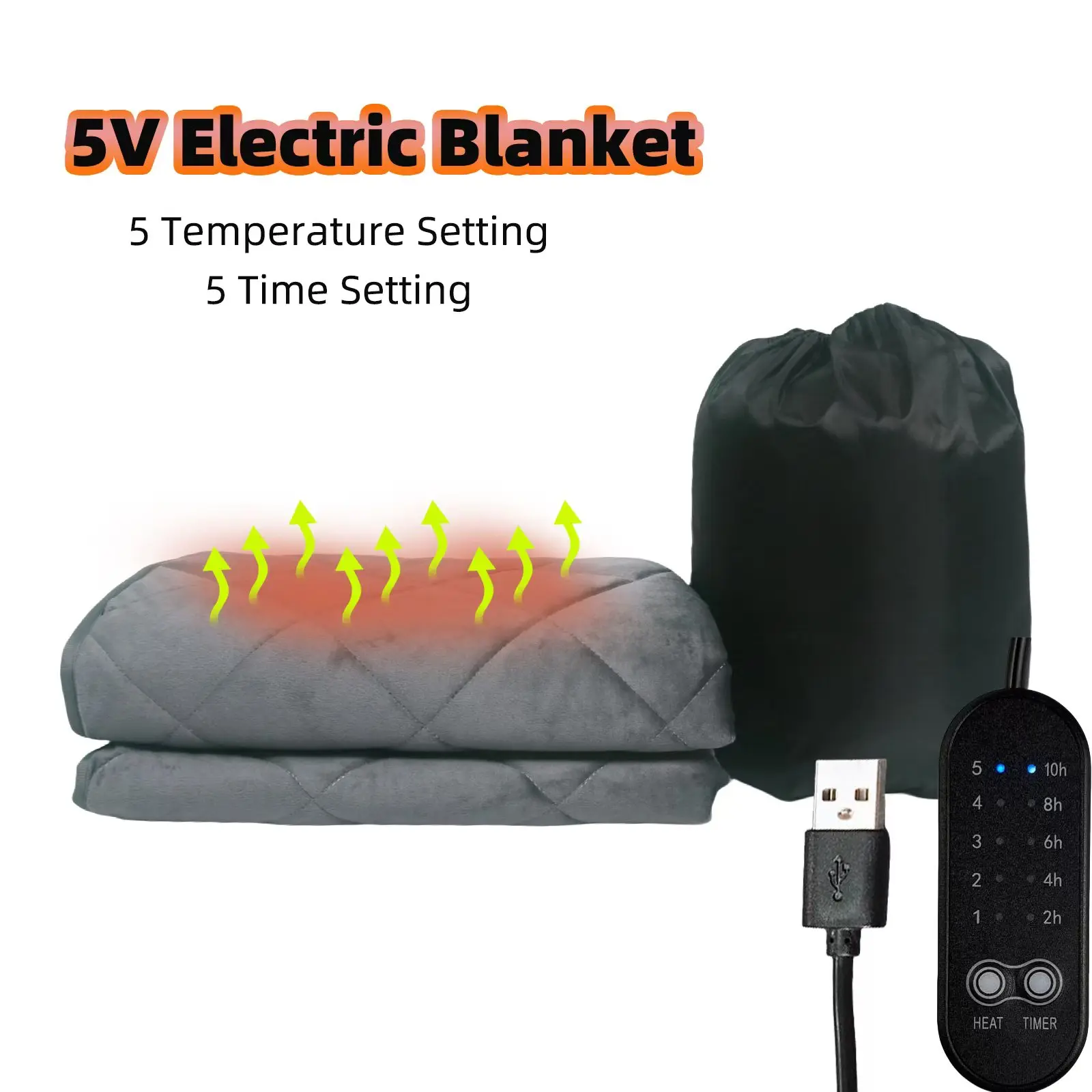 5V USB Electric Heating Pad For Sleeping Bag Electric Blanket Heated Mat 5 Level Temperature Setting for Outdoor Camping