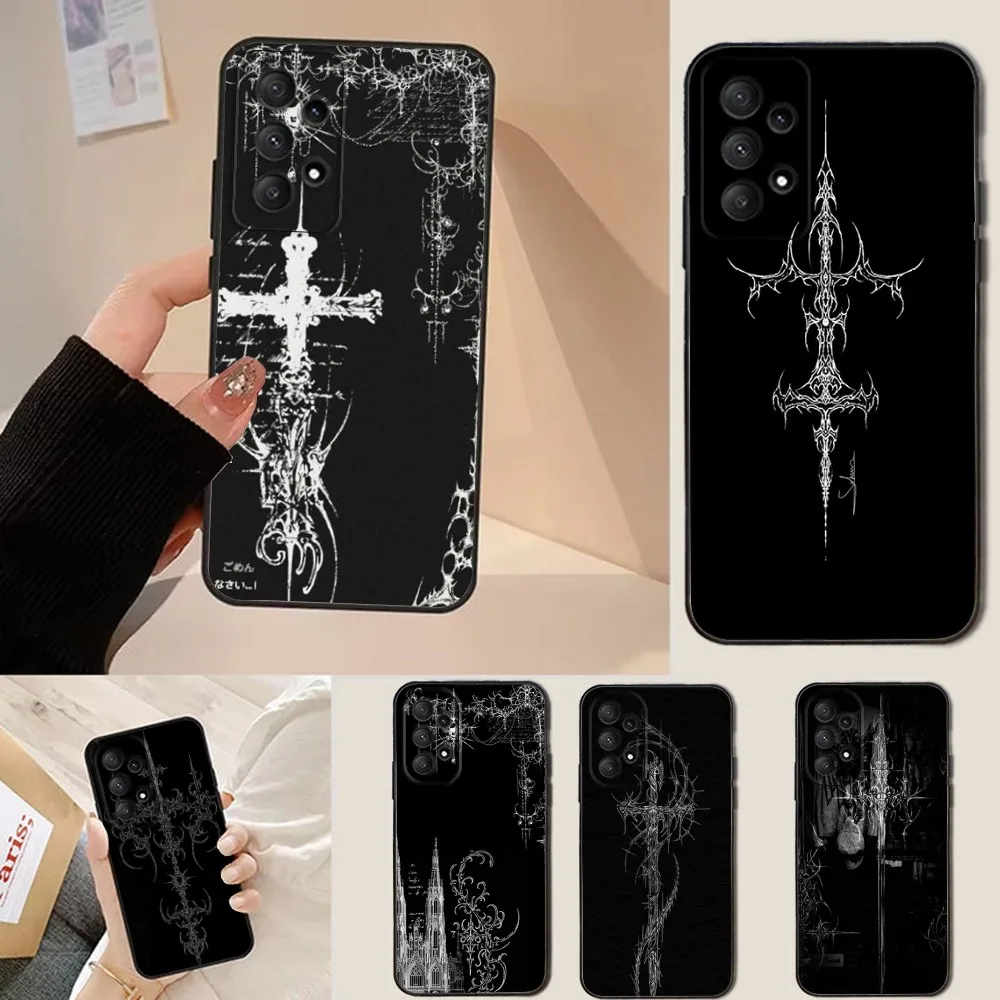 

Cyber Sigil Cross line Phone Case For Samsung Galaxy A13,A21s,A22,A31,A32,A52,A53,A71,A80,Soft Black Shell